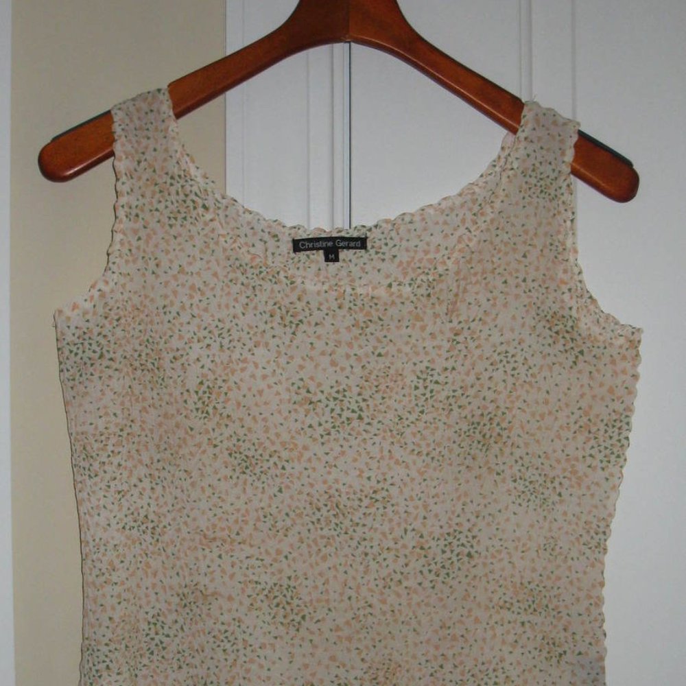 Women's Blouse Top Medium Christine Gerard Green Peach Sleeveless 100% Polyester